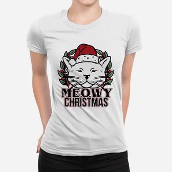 Meowy Christmas Cat Ladies Tee - Seseable