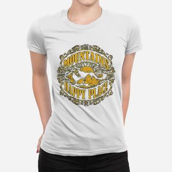 Mountains Are My Happy Place Cool Vintage Hiking Camping Ladies Tee - Seseable