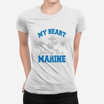 My Heart Belongs To A Marine Marine Ladies Tee - Seseable