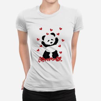 Panda With Hearts Valentines Day Women And Girls Ladies Tee - Seseable