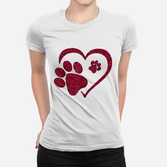 Paws Print Heart Dog Cat Owner Lover Girl Valentine Day Ladies Tee - Seseable