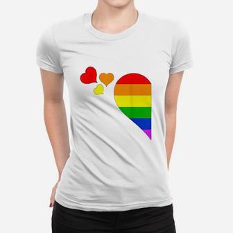 Rainbow Heart Lgbt Lesbian Gay Valentines Day Ladies Tee - Seseable