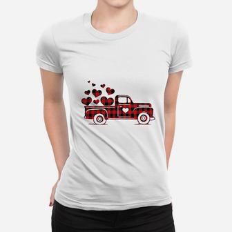 Red Plaid Truck Happy Valentines Day 2022 Couple Matching Ladies Tee - Seseable