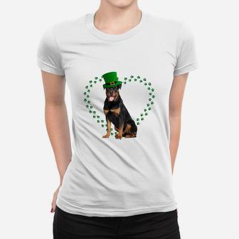 Rottweiler Heart Paw Leprechaun Hat Irish St Patricks Day Gift For Dog Lovers Ladies Tee - Seseable