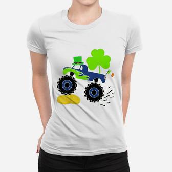 Saint Patricks Day Gift For Monster Truck Lover Boy Shamrock Ladies Tee - Seseable