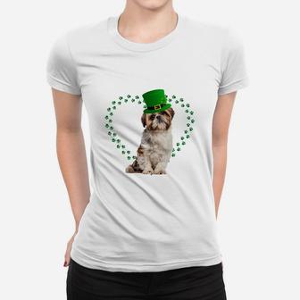 Shih Tzu Heart Paw Leprechaun Hat Irish St Patricks Day Gift For Dog Lovers Ladies Tee - Seseable