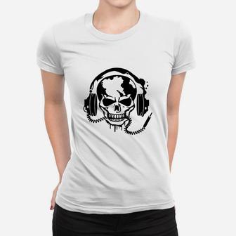 Skull With Headphones Ladies Tee - Seseable