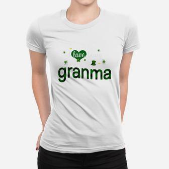 St Patricks Day Cute Shamrock I Love Being Granma Heart Family Gifts Ladies Tee - Seseable
