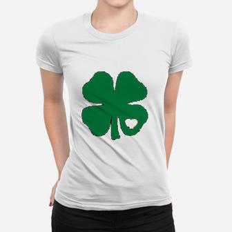 St Patricks Day Irish Shamrock Green Clover Heart Ladies Tee - Seseable