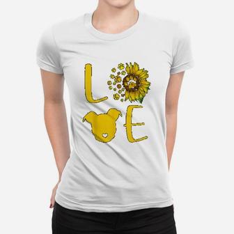 Sunflower Love Dog With Print Paws Flower Gift Dog Lovers Ladies Tee - Seseable