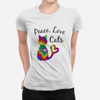 Tie Dye Cat Peace Love Cats Tie Dyed Kitty Cat Lovers Ladies Tee - Seseable