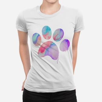 Turquoiseviolet Watercolor Paw Dog And Puppy Ladies Tee - Seseable