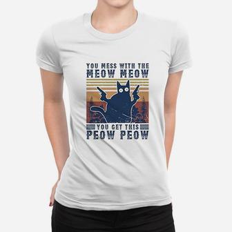 Vintage Black Cat You Mess With The Meow Meow Ladies Tee - Seseable