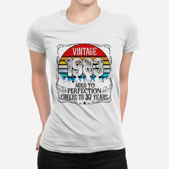 Vintage Born In 1983 Aged To Perfection Cheers To 38th Birthday Celebration Ladies Tee - Seseable