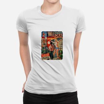 Vintage Comic Print Frauen Tshirt, Wildkatze Superhelden Design Unisex - Seseable