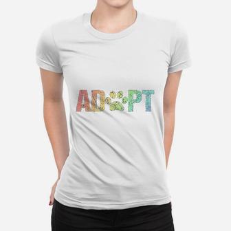 Vintage Rainbow Adopt A Dog Rescue Foster Adoption Month Ladies Tee - Seseable