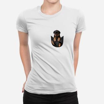 Weißes Herren-Frauen Tshirt mit Hunde-Brusttaschen-Design, Lustige Männermode - Seseable