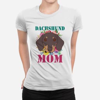 Womens Floral Dachshund Mom Puppy Pet Lover Ladies Tee - Seseable