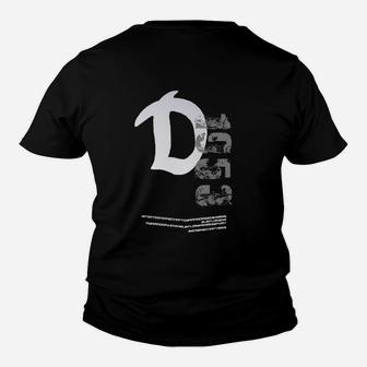 Herren Kinder Tshirt Schwarz mit Weißem Buchstaben D Design, Grafikdruck - Seseable