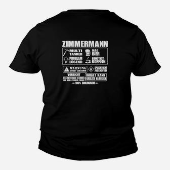 Humorvolles Zimmermann Kinder Tshirt, Lustige Sprüche & Warnungen - Seseable