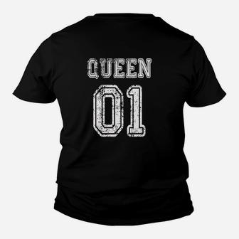 Queen 01 Schwarzes Damen Kinder Tshirt mit Glitzersteinen, Modisches Top - Seseable