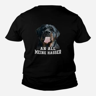 Schwarzes Bulldoggen Kinder Tshirt An alle meine Hasser, Humorvolles Outfit - Seseable