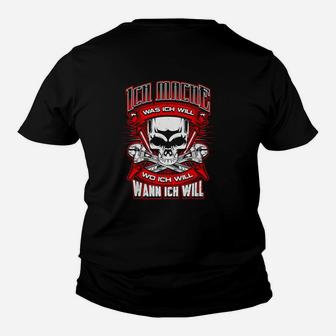 Totenkopf Schwarzes Kinder Tshirt: Ich mach was ich will Spruch, Freiheitsbotschaft - Seseable