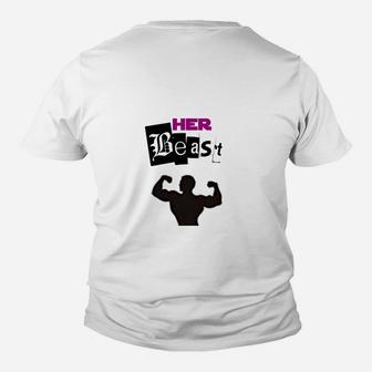 Her Beast Paar-Themen Kinder Tshirt, Bodybuilder-Silhouette Design - Seseable