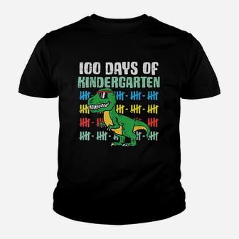 100 Days Of Kindergarten Trex Dinosaur 100th Day School Gift Kid T-Shirt - Seseable