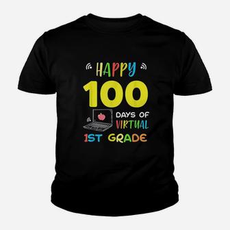 1st Grade 100 Days Of School Virtual School 100th Boy Girl Kid T-Shirt - Seseable