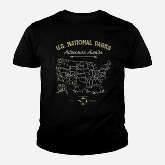 62 National Parks Map Gifts Us Park Vintage Camping Hiking Kid T-Shirt - Seseable
