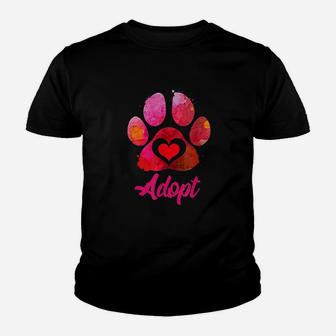 Adopt Love My Rescue Animal Lover Watercolor Art Kid T-Shirt - Seseable