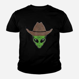 Alien Cowboy Hat Funny Halloween Gift For Outer Space Lover Kid T-Shirt - Seseable