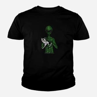 Alien With A Cat Cat Lover Outer Space Gift Kid T-Shirt - Seseable