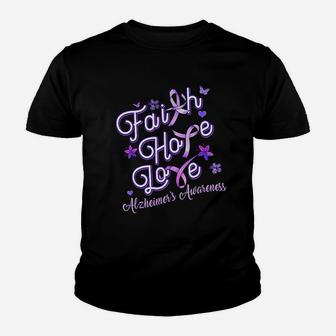 Alzheimers Awareness Purple Ribbon Products Faith Hope Love Kid T-Shirt - Seseable