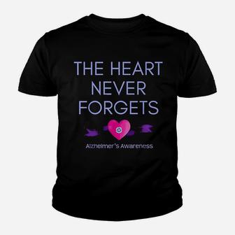 Alzheimers Awareness The Heart Never Forgets Support Kid T-Shirt - Seseable