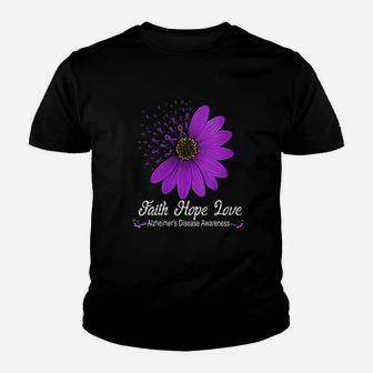 Alzheimer's Disease Awareness Faith Hope Love Purple Ribbon Kid T-Shirt - Seseable