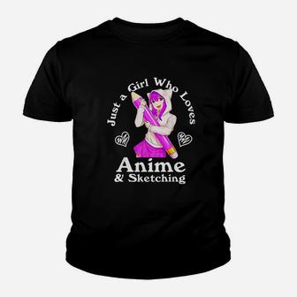 Anime And Sketching Just A Girl Who Loves Anime Kid T-Shirt - Seseable