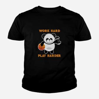 Arbeit Hart Spielen Hart Basketball Panda Kinder T-Shirt - Seseable