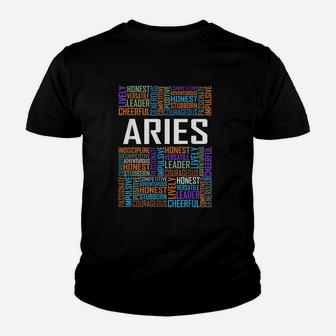 Aries Zodiac Traits Horoscope Astrology Sign Gift Words Kid T-Shirt - Seseable