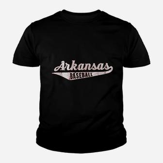 Arkansas Baseball Script Vintage Distressed Kid T-Shirt - Seseable