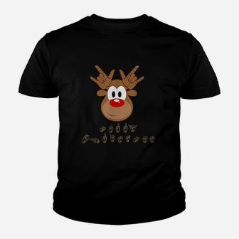 Asl Sign Language Christmas Reindeer Kid T-Shirt - Seseable