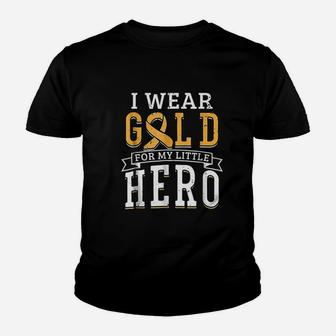 Awareness Survivor Support Gold Hero I Wear Gold For My Little Hero Kid T-Shirt - Seseable