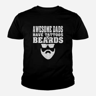 Awesome Dads Have Tattoos And Beards Vintage Fathers Day Kid T-Shirt - Seseable