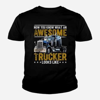 Awesome Trucker Big Rig Semi Trailer Truck Driver Gift Kid T-Shirt - Seseable