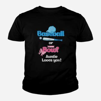 Baseball Or Bows Gender Reveal Party Auntie Loves You Kid T-Shirt - Seseable