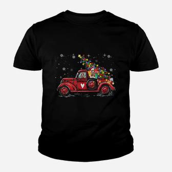 Basset Hound Dog Love Red Pickup Truck Christmas Kid T-Shirt - Seseable