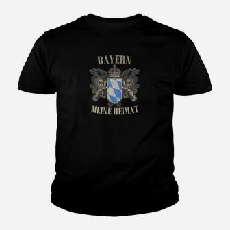 Bayern Heimat Kinder Tshirt Schwarzes mit Wappen-Aufdruck, Stolz Bayern Kinder Tshirt - Seseable