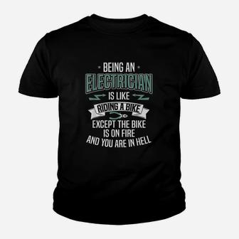 Being An Electrician Is Like Riding A Bike Kid T-Shirt - Seseable