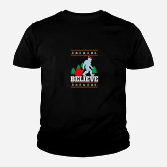Believe In Bigfoot Ugly Christmas Sweater Kid T-Shirt - Seseable